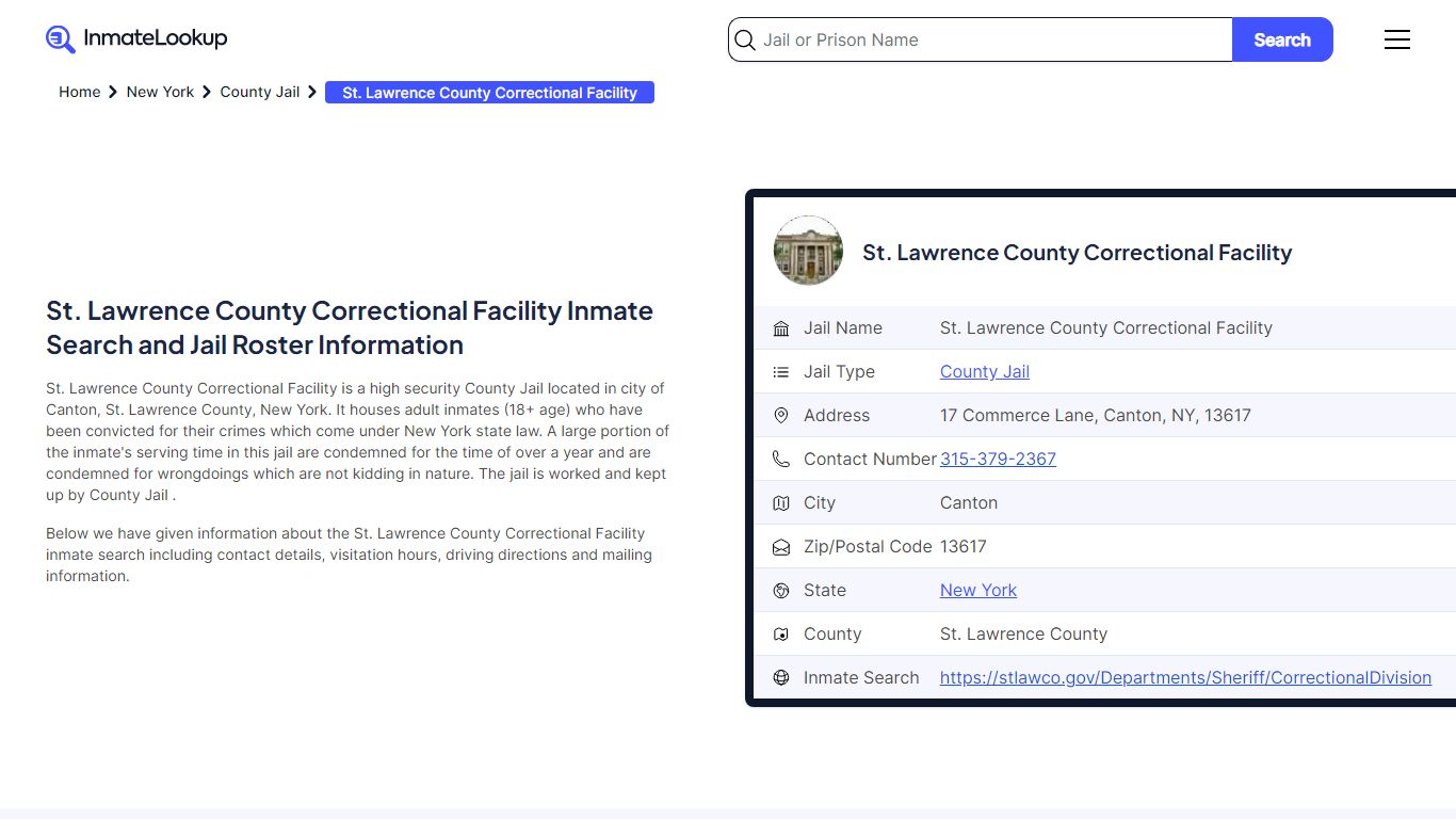 St. Lawrence County Correctional Facility (NY) Inmate Search and Jail ...